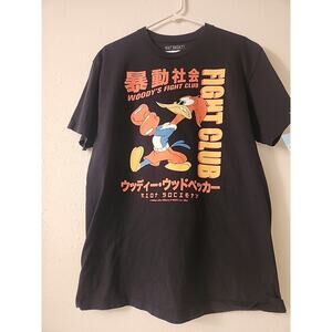 Woody's Fight Club RIOT SOCIETY Black T-Shirt Size L, Woody Wood Pecker